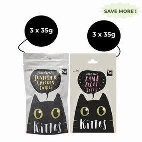 Kittos Purr Fect Sunfish Chicken and Twirls and Lamb Filet Bites Cat Treats Combo (3 3)