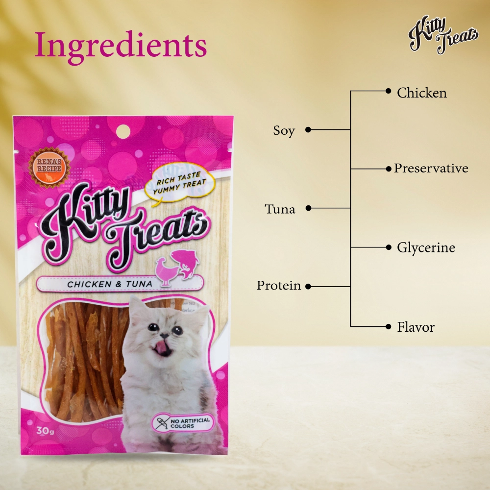 Kitty Treats Soft Chicken Jerky Sliced and Chicken & Tuna Cat Treats Combo