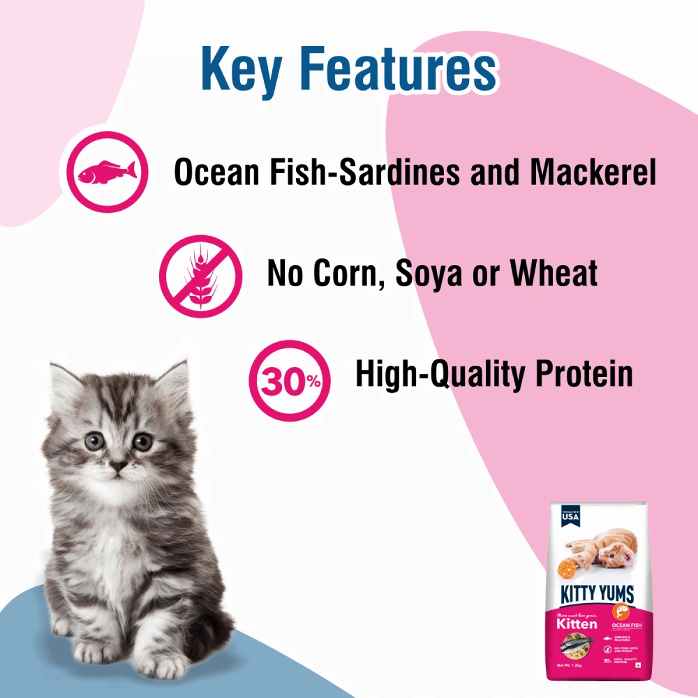 Kitty Yums Ocean Fish Kitten Dry Food, Me O Creamy Chicken Liver Cats Treats Combo