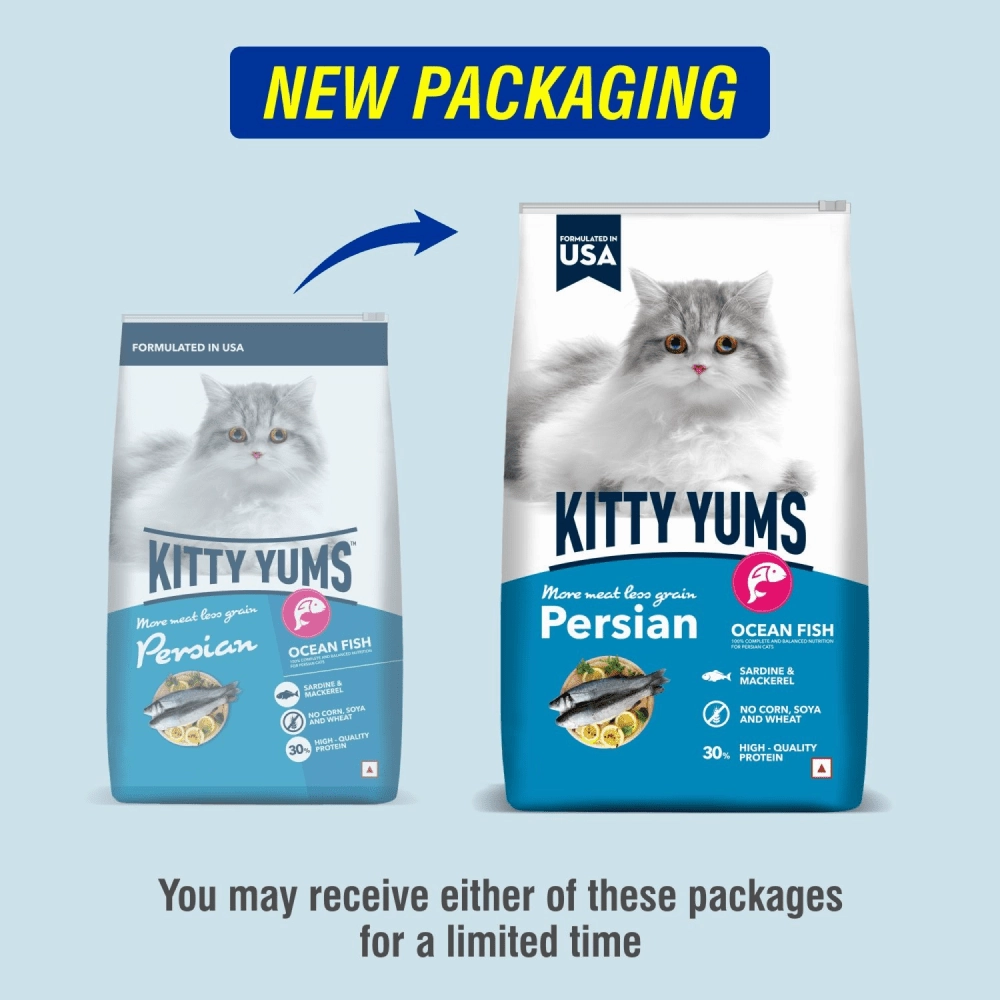 Kitty Yums Ocean Fish Persian Dry Food, Sheba Tuna Prawn Maguro Melty Premium Cats Treats Combo