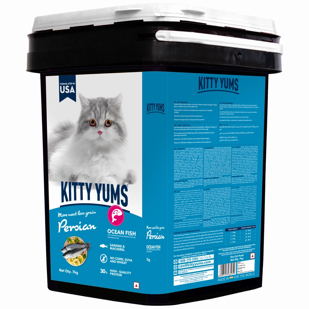 Kitty Yums Ocean Fish Persian Dry Food, Sheba Tuna Prawn Maguro Melty Premium Cats Treats Combo