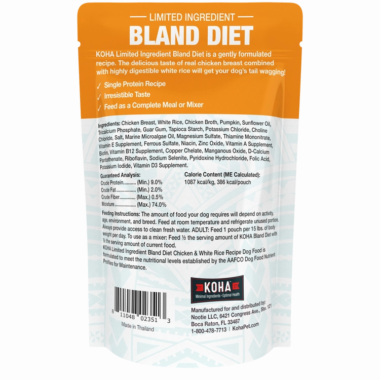 KOHA Limited Ingredient Bland Diet Chicken & White Rice Recipe Wet Dog Food Pouch