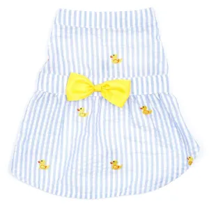Light Blue Stripe Rubber Duck Woven Dog Dress