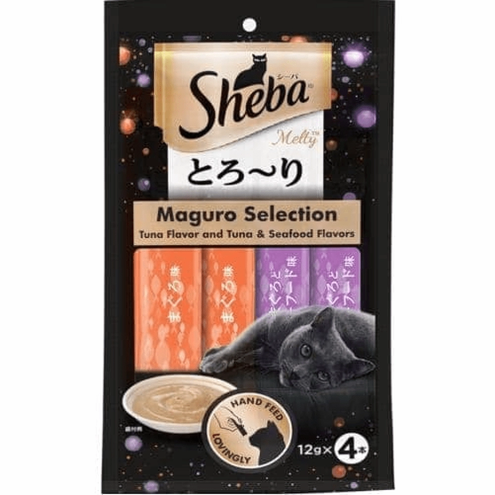 Me O Creamy Chicken & Liver and  Sheba Tuna & Tuna Seafood Maguro Selection Melty Premium Cat Treats Combo