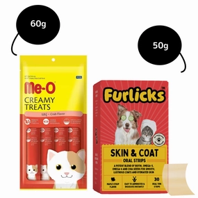 Me O Creamy Crab Treats and Furlicks Skin & Coat Supplement Combo for Cats