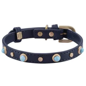 Mini Boho Pearl Blue Leather Dog Collar