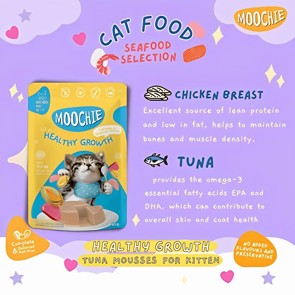 Moochie Tuna Chicken and Salmon Oil Grain Free Healthy Growth Cat Treat