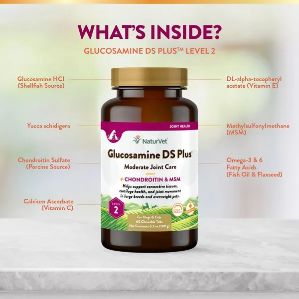 NaturVet Glucosamine DS Plus MSM Level 2 Moderate Care Time Release Chewable Tablets for Dogs