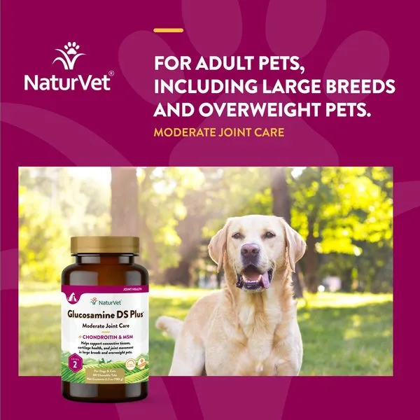 NaturVet Glucosamine DS Plus MSM Level 2 Moderate Care Time Release Chewable Tablets for Dogs