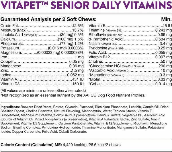 NaturVet VitaPet Senior Daily Vitamins Plus Glucosamine Soft Chew for Dogs