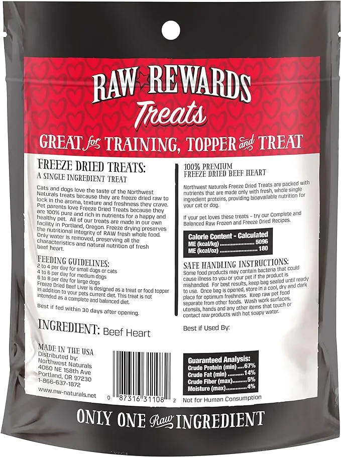 Northwest Naturals Raw Rewards Freeze-Dried Raw Beef Heart Treats for Cats & Dogs