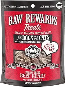 Northwest Naturals Raw Rewards Freeze-Dried Raw Beef Heart Treats for Cats & Dogs