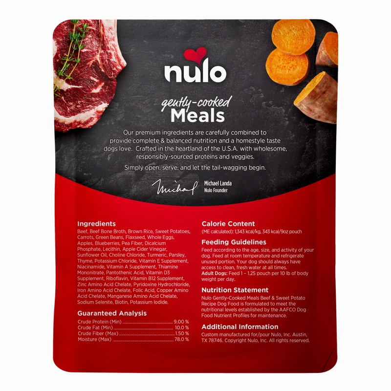 Nulo Gently-Cooked Meals Beef & Sweet Potato Recipe Wet Dog Food Pouch