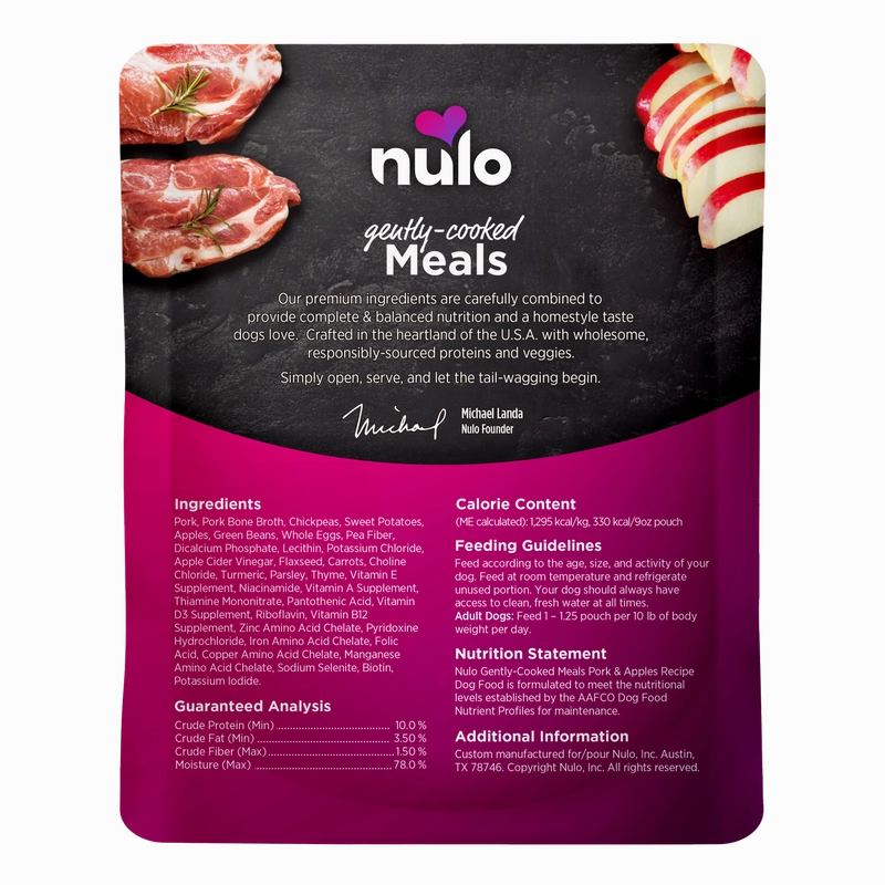 Nulo Gently-Cooked Meals Pork & Apple Recipe Wet Dog Food Pouch