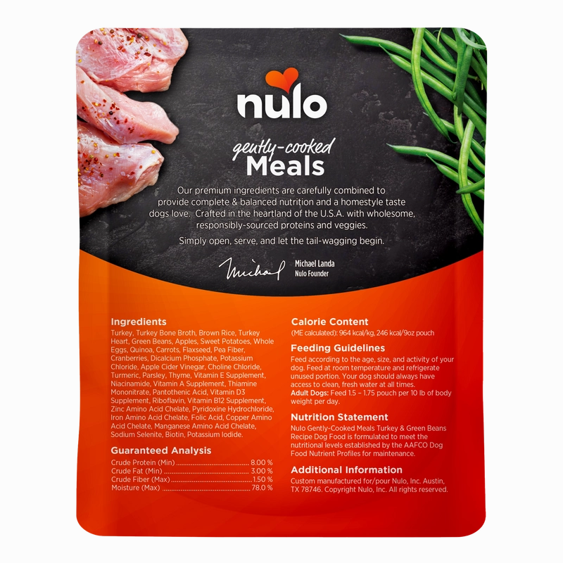 Nulo Gently-Cooked Meals Turkey & Green Beans Recipe Wet Dog Food Pouch