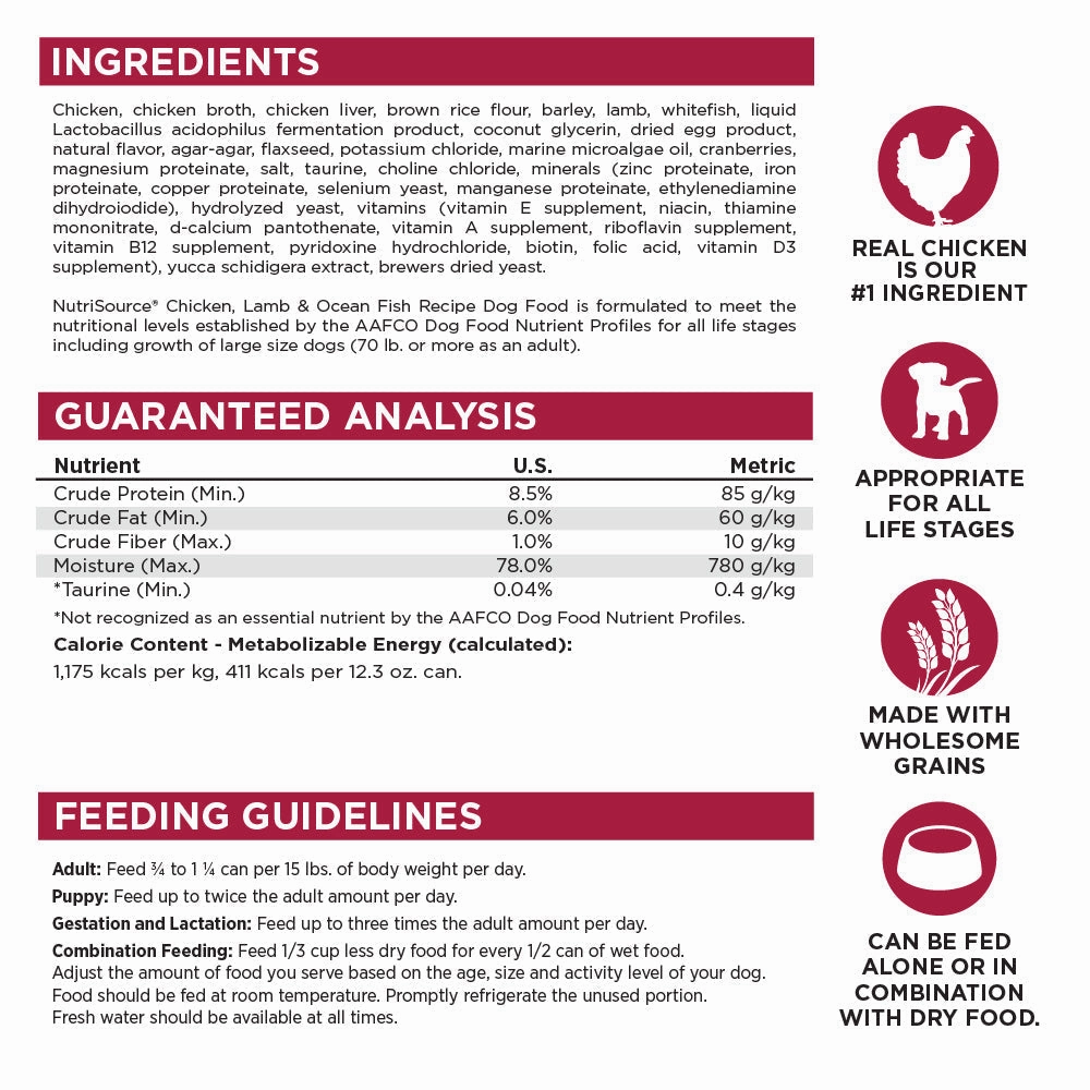NutriSource Chicken, Lamb & Ocean Fish Canned Dog Food