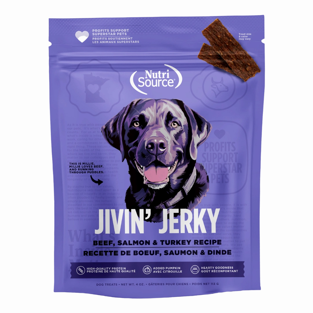 Nutrisource Jivin' Jerky Grain Free Beef, Turkey & Salmon Dog Treats