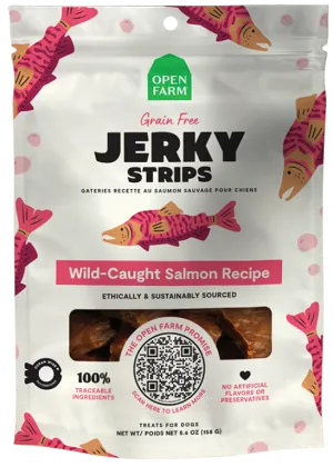 Open Farm Grain Free Jerky Strips Wild-Caught Salmon Dog Treats