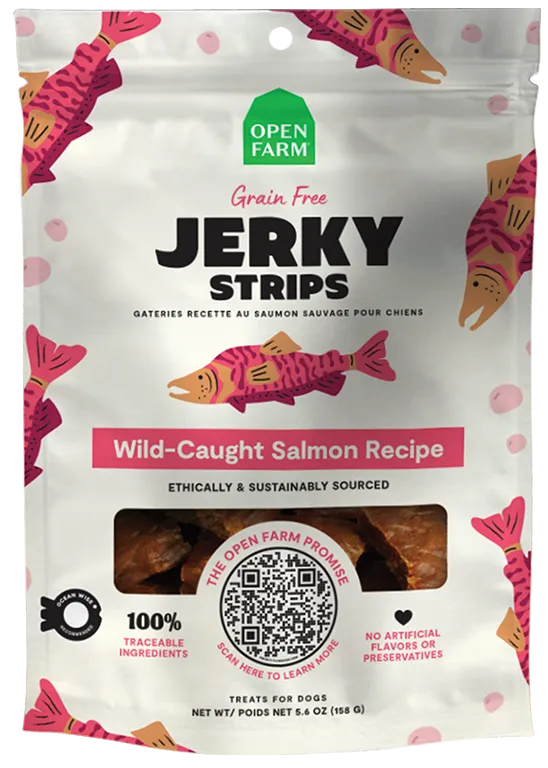 Open Farm Grain Free Jerky Strips Wild-Caught Salmon Dog Treats
