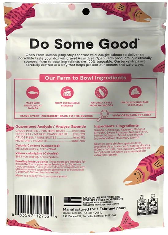 Open Farm Grain Free Jerky Strips Wild-Caught Salmon Dog Treats