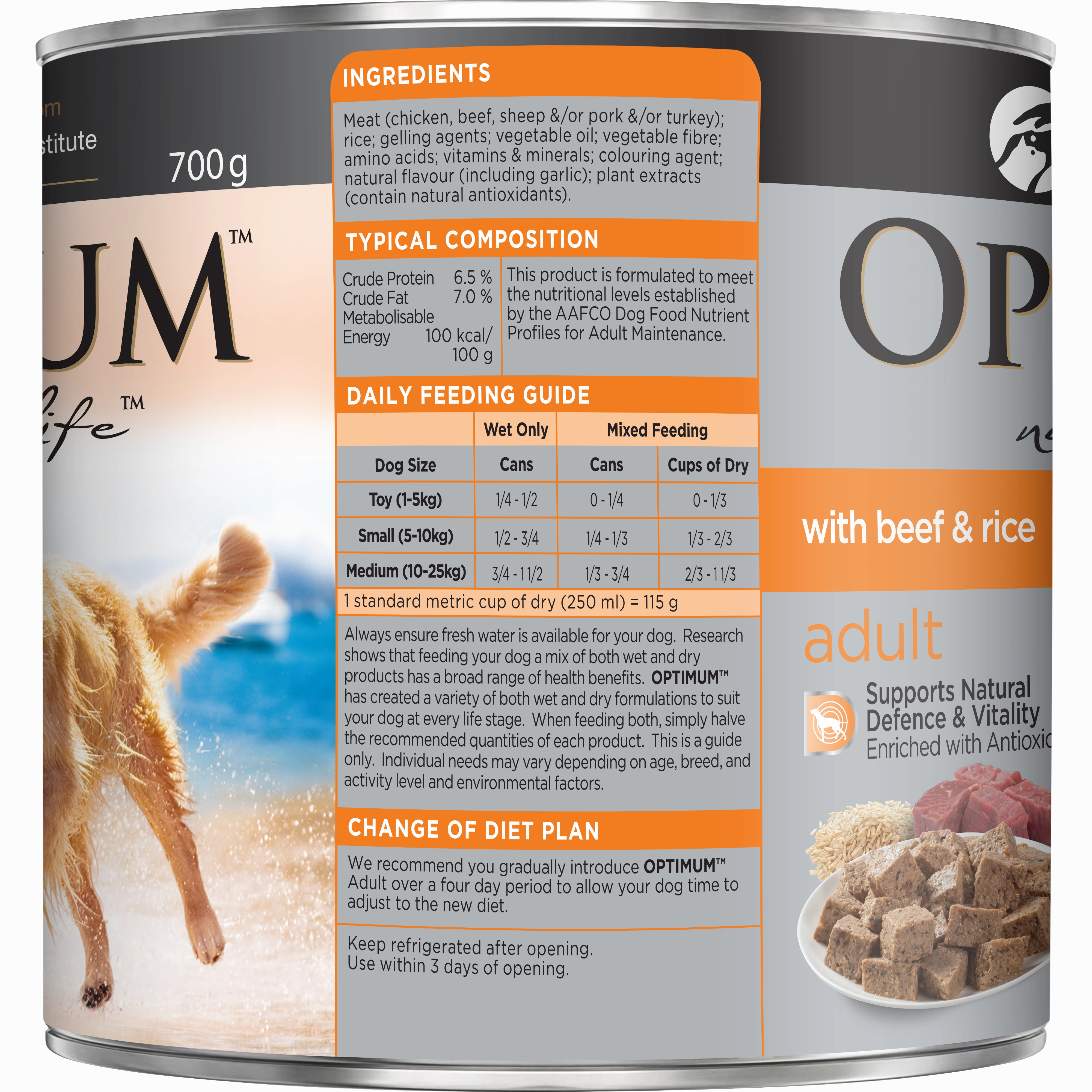 OPTIMUM - Adult with Beef & Rice Wet Dog Food (700g)