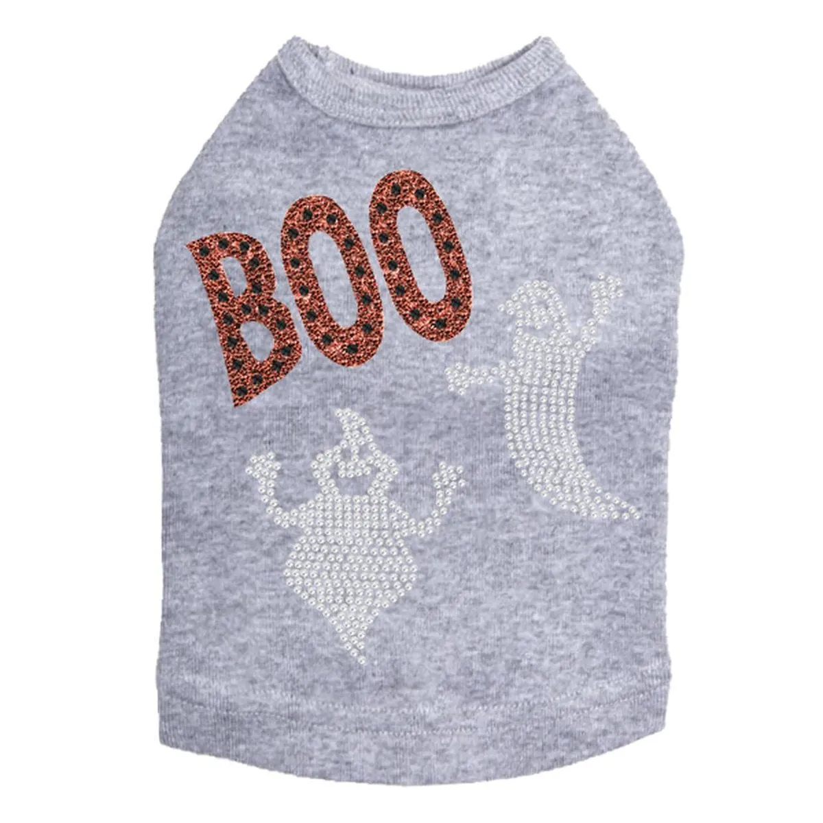 Orange Glitter Boo With Rhinestone Ghost Dog Tank
