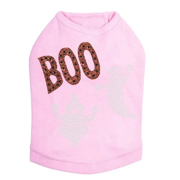 Orange Glitter Boo With Rhinestone Ghost Dog Tank