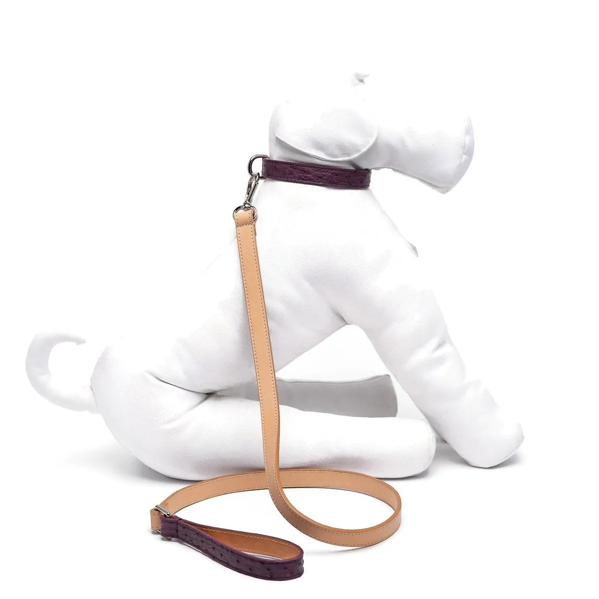 Ostrich Leather Dog Collar Grape