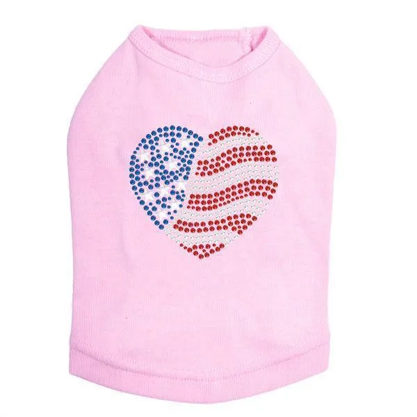 Patriotic Heart #2 Rhinestone Dog Tank