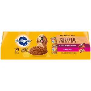 PEDIGREE CHOPPED GROUND DINNER Adult Canned Soft Wet Dog Food Variety Pack, Filet Mignon Flavor and With Beef