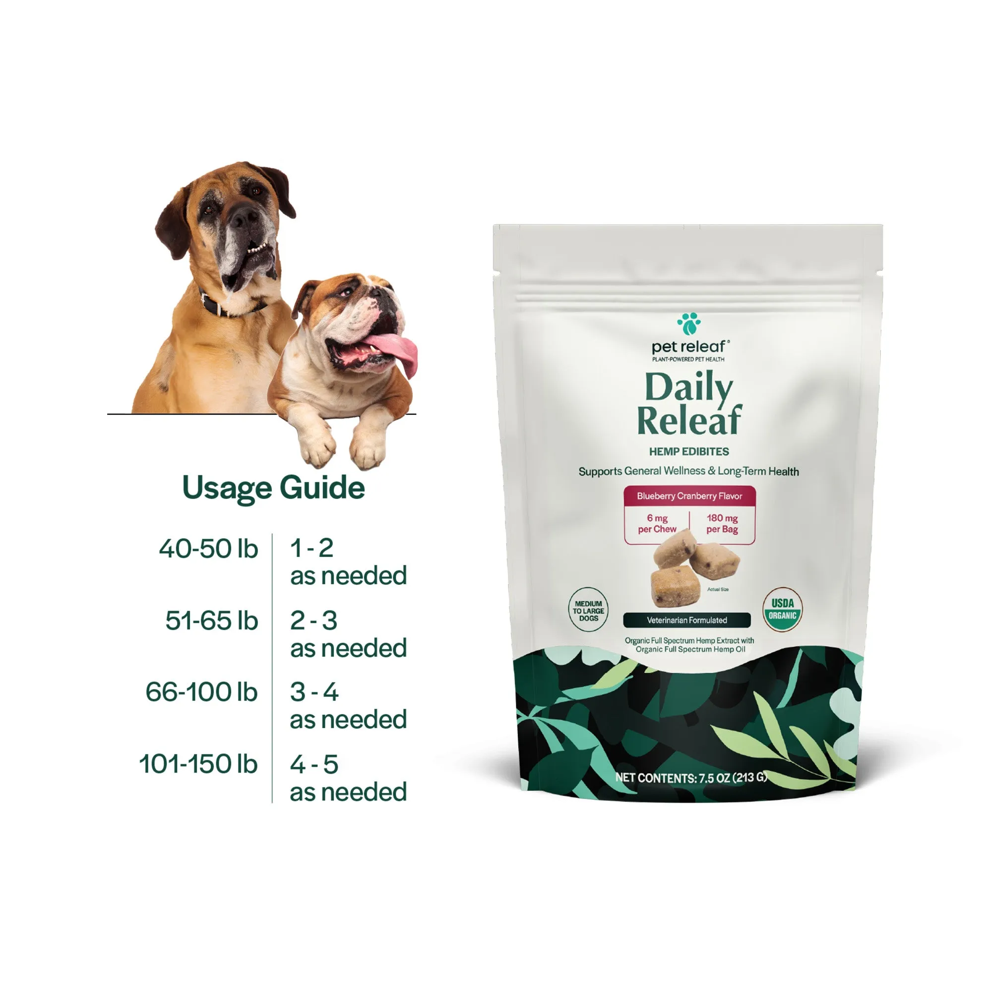 Pet Releaf Daily Releaf Edibites Blueberry Cranberry Flavor for Medium & Large Breed Dogs
