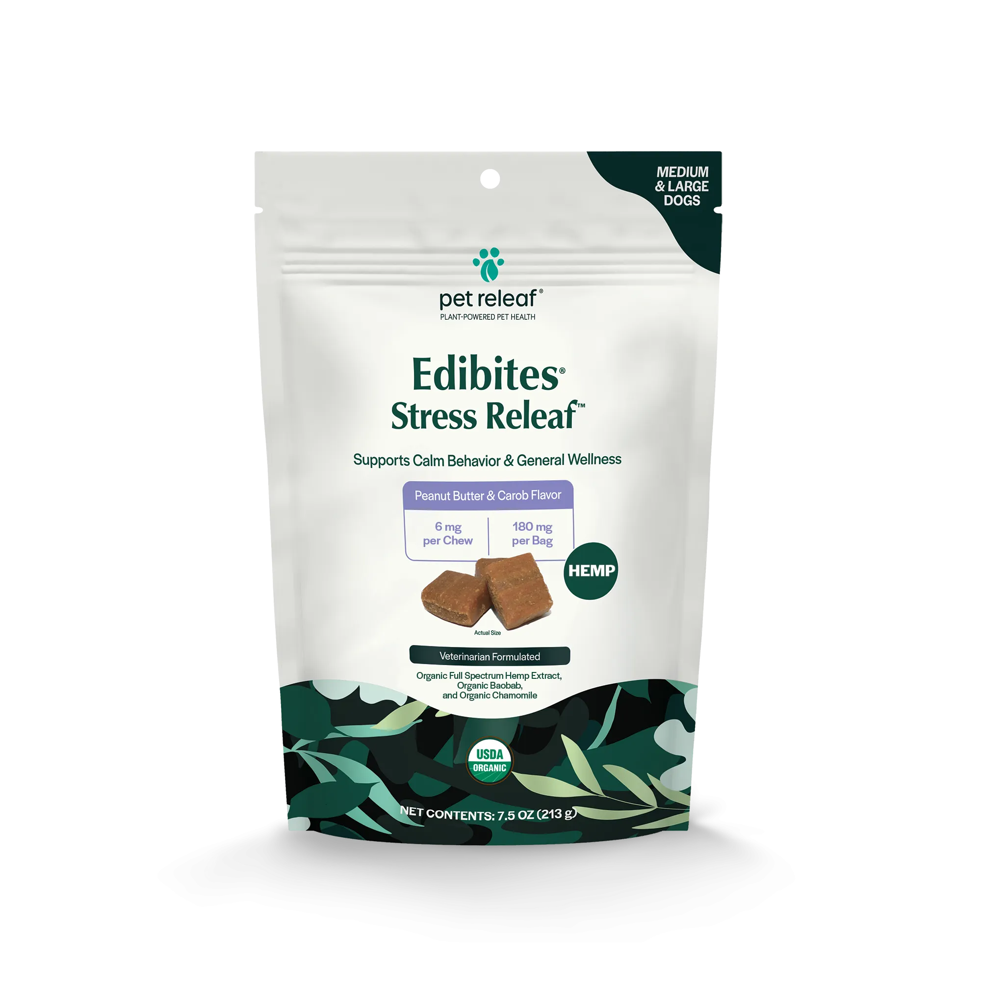 Pet Releaf Stress Releaf Edibites Peanut Butter & Carob Flavor for Medium & Large Dogs
