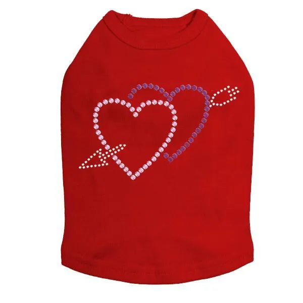 Pink And Purple Hearts With Arrow Rhinestone Dog Tank