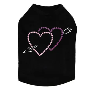 Pink And Purple Hearts With Arrow Rhinestone Dog Tank