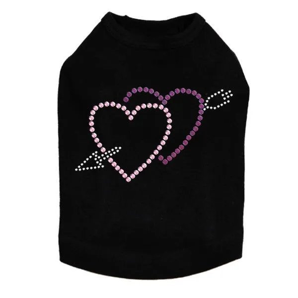 Pink And Purple Hearts With Arrow Rhinestone Dog Tank