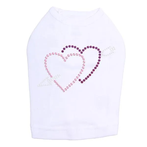 Pink And Purple Hearts With Arrow Rhinestone Dog Tank