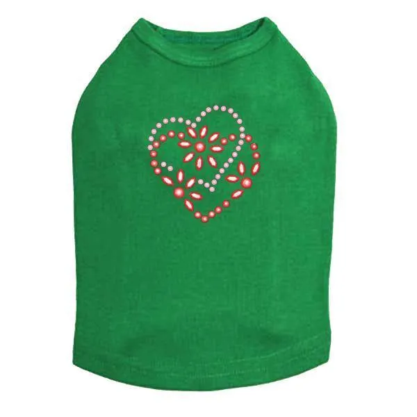 Pink And Red Flower Heart Rhinestone Dog Tank