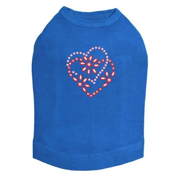 Pink And Red Flower Heart Rhinestone Dog Tank