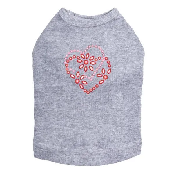 Pink And Red Flower Heart Rhinestone Dog Tank
