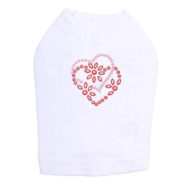 Pink And Red Flower Heart Rhinestone Dog Tank