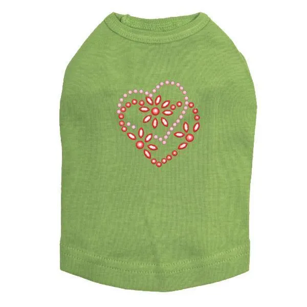 Pink And Red Flower Heart Rhinestone Dog Tank