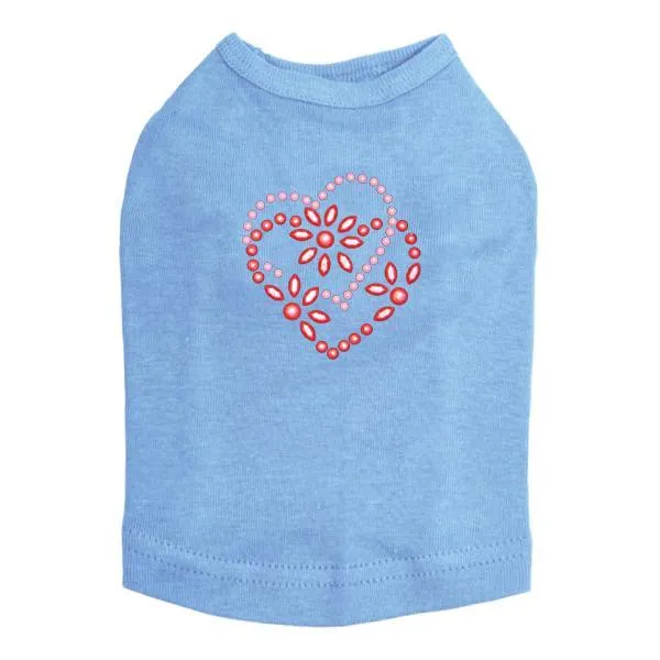 Pink And Red Flower Heart Rhinestone Dog Tank