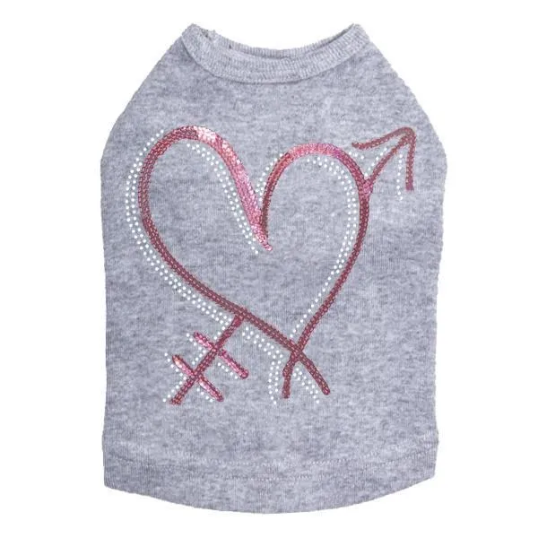 Pink Sequin Heart With Arrow Rhinestone Dog Tank