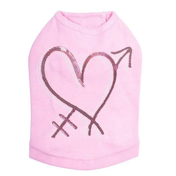 Pink Sequin Heart With Arrow Rhinestone Dog Tank