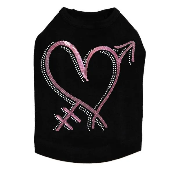 Pink Sequin Heart With Arrow Rhinestone Dog Tank
