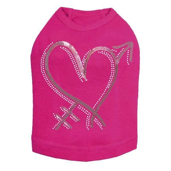 Pink Sequin Heart With Arrow Rhinestone Dog Tank
