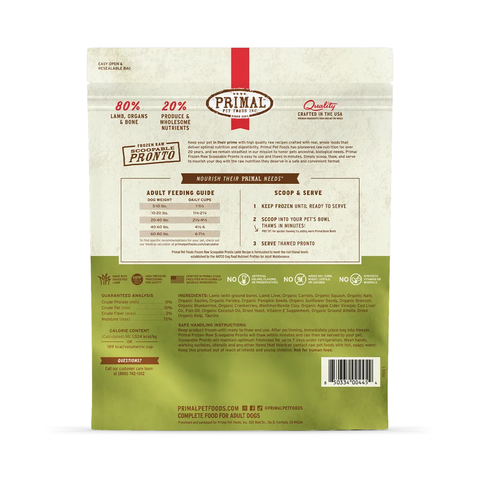 Primal Pronto Raw Frozen Lamb Dog Food