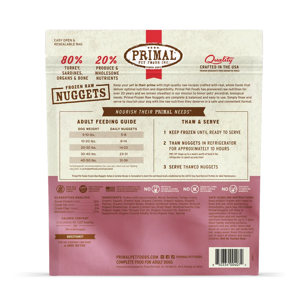 Primal Raw Frozen Turkey & Sardine Formula For Dogs