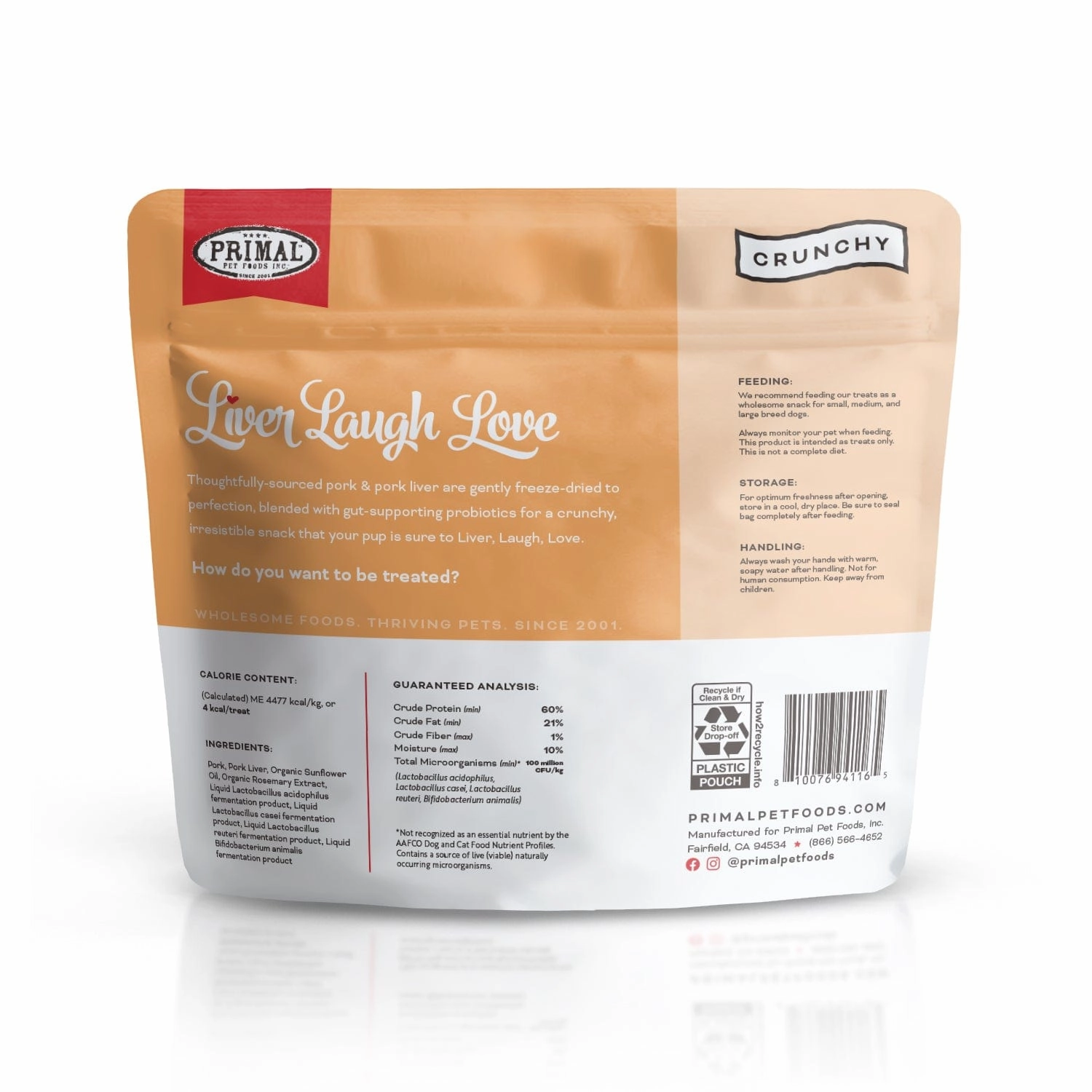 Primal  Liver Laugh Love Simply Pork Recipe Treats for Dogs