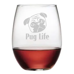 Pug Life Stemless Wine Glasses, Set Of 4